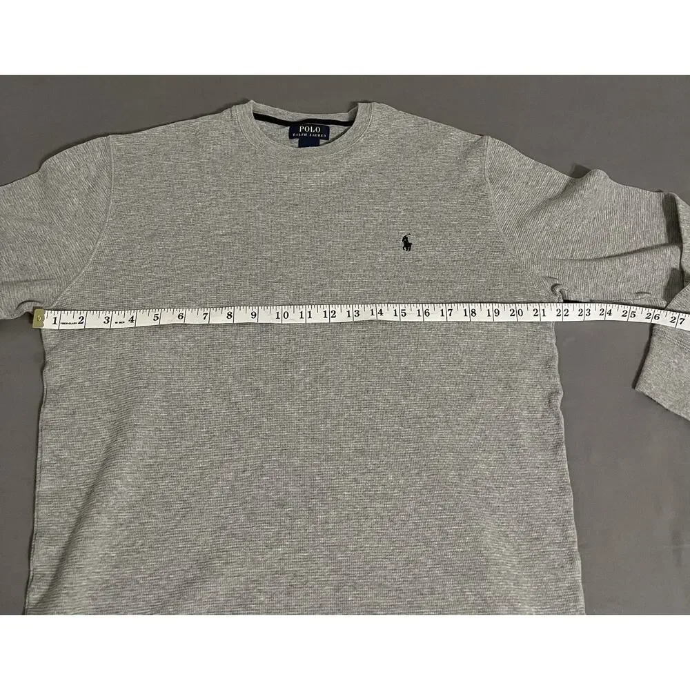 Polo Ralph Lauren Mens XL Gray Waffle Knit Crewneck Cotton Logo Sweater